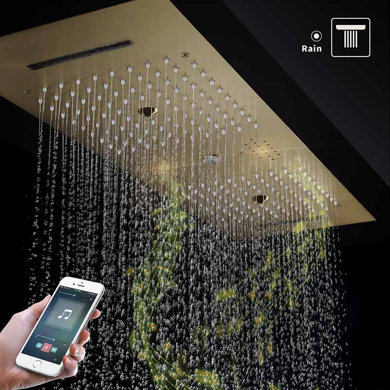 Boelon Brushed Gold LED Rain Shower System with Sound and Digital Display