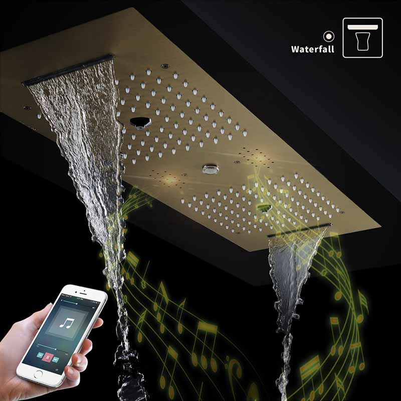 Boelon Brushed Gold LED Rain Shower System with Sound and Digital Display