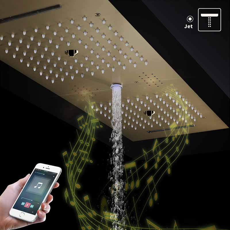 Boelon Brushed Gold LED Rain Shower System with Sound and Digital Display