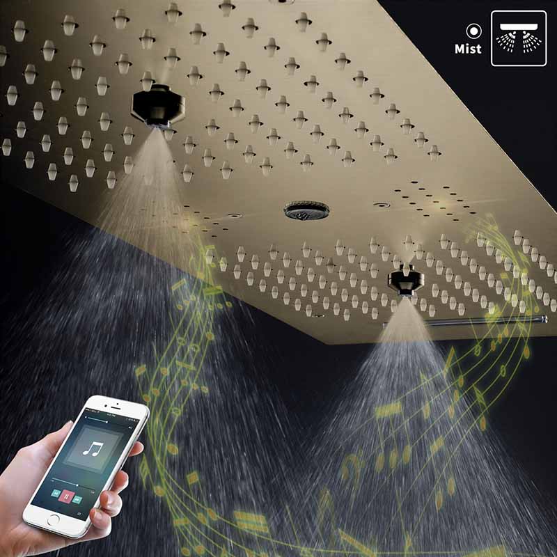Boelon Brushed Gold LED Rain Shower System with Sound and Digital Display