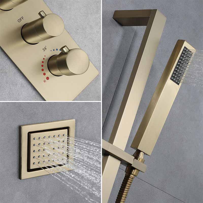 Boelon Brushed Gold LED Rain Shower System with Sound and Digital Display