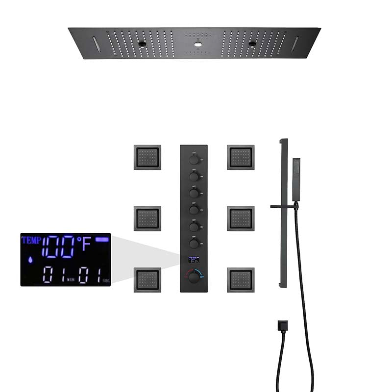 Boelon Brushed Gold LED Rain Shower System with Sound and Digital Display