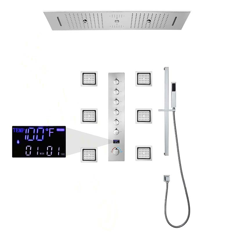Boelon Brushed Gold LED Rain Shower System with Sound and Digital Display