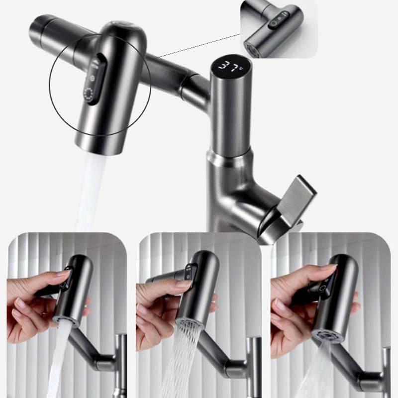 Boelon Full-Brass LED Display Basin Faucet with 360° Swivel Arm