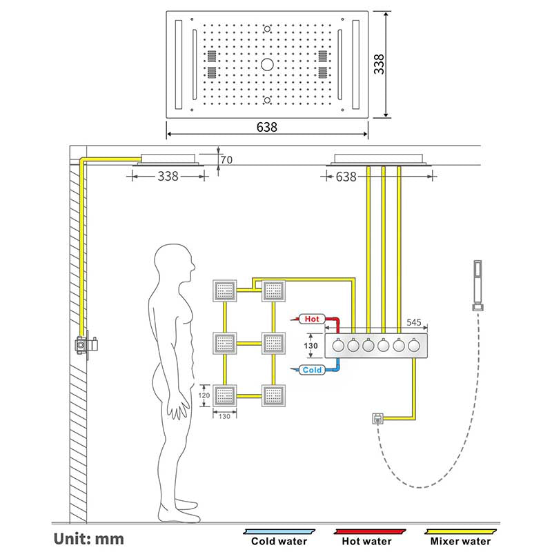 Boelon LED Rainfall Shower System with Integrated Speaker