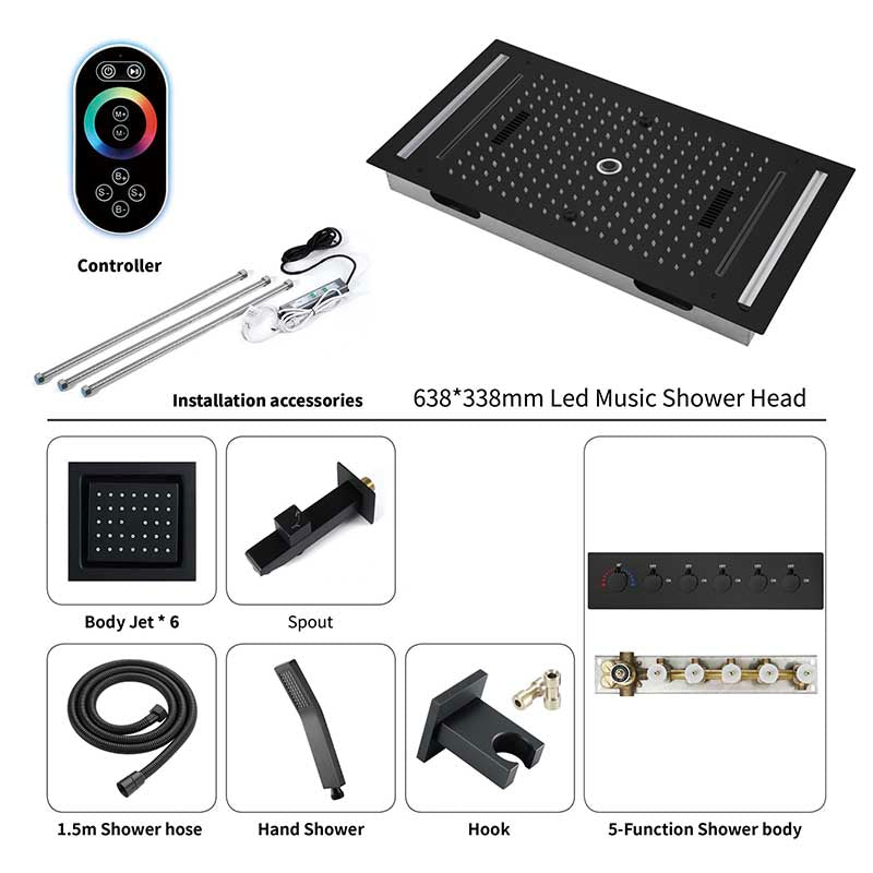 Boelon LED Rainfall Shower System with Integrated Speaker