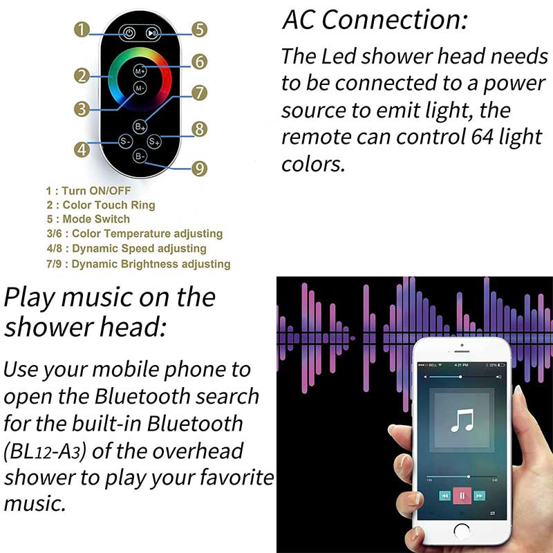 Boelon LED Rainfall Shower System with Integrated Speaker