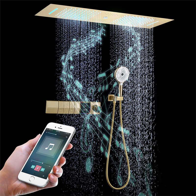 Boelon Luxury Black Concealed LED Music Rain Shower System