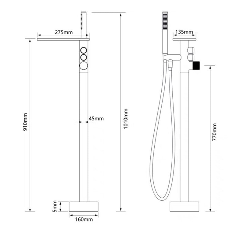 Boelon Luxury Floor-Mounted Waterfall Bathtub Shower Faucet with Storage Shelf