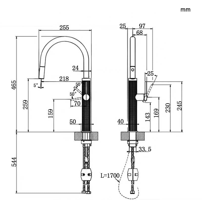 Boelon Luxury Solid Brass Pull-Out Kitchen Faucet with 360° Swivel