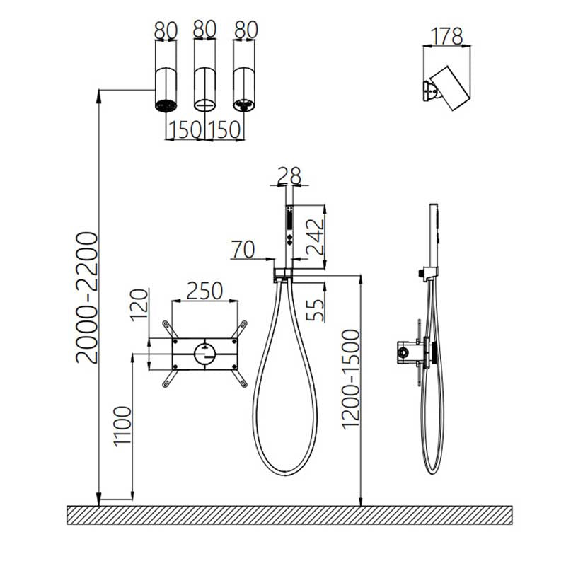 Boelon Modern Concealed Brass Rainfall Shower System