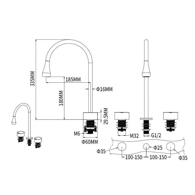 Boelon Three-Hole Basin Faucet with Dual Handles