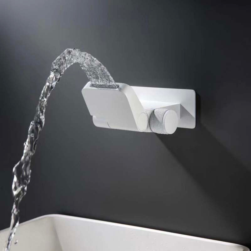 Boelon White Brass Foldable Basin Faucet with LED Display and Waterfall Spout