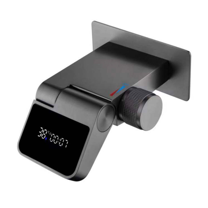 Boelon White Brass Foldable Basin Faucet with LED Display and Waterfall Spout