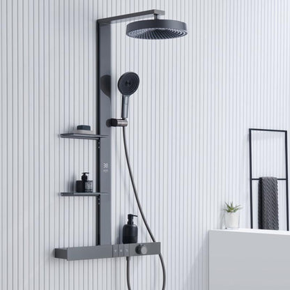 Boelon Brass Shower System with Digital Display and Oversized Storage Shelf
