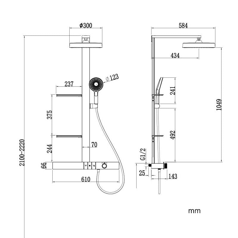 Boelon Brass Shower System with Digital Display and Oversized Storage Shelf