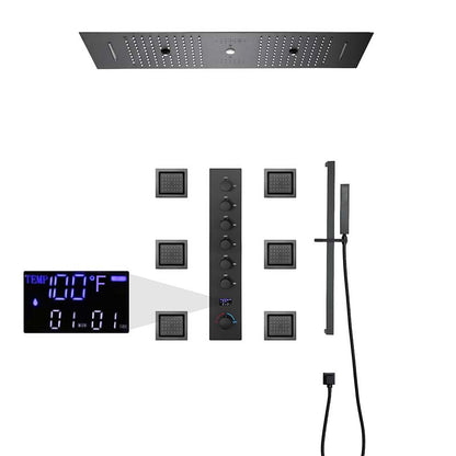 Boelon Brushed Gold LED Rain Shower System with Sound and Digital Display