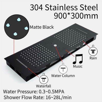 Boelon Luxury Black Concealed LED Music Rain Shower System