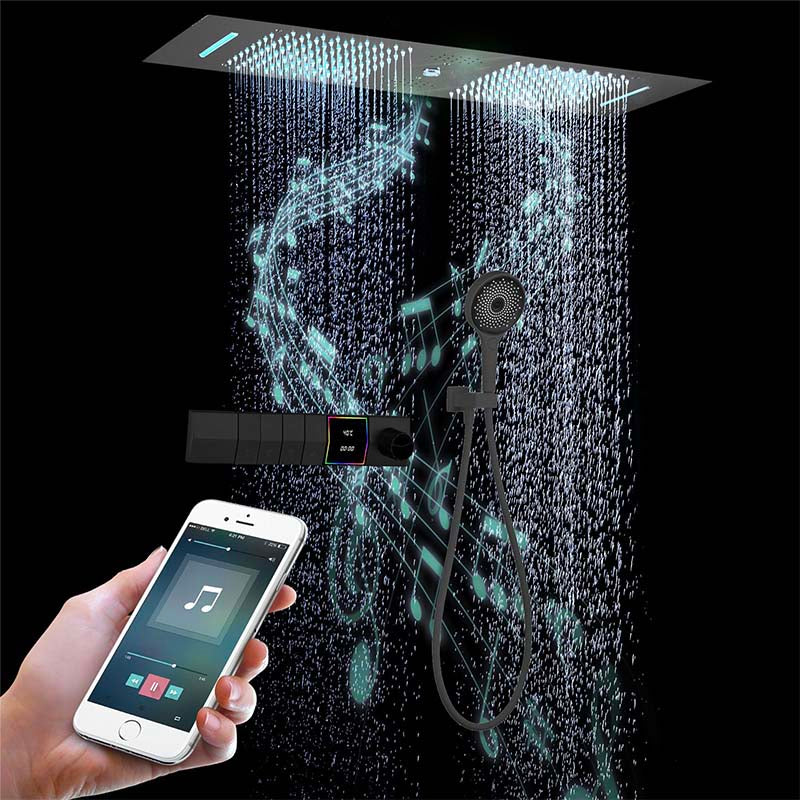 Boelon Luxury Black Concealed LED Music Rain Shower System