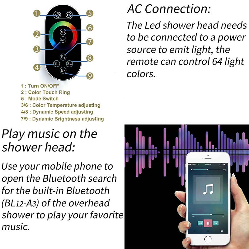Boelon Luxury Black Concealed LED Music Rain Shower System