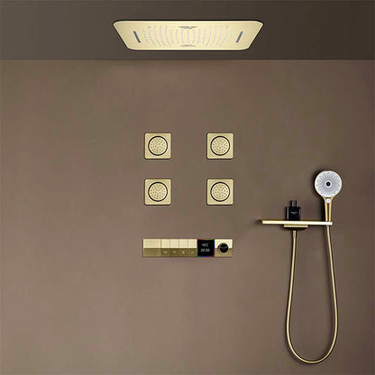Boelon Luxury Concealed LED Shower System with Bluetooth Speaker and Storage Shelf