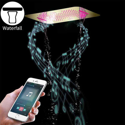 Boelon Luxury Concealed LED Shower System with Bluetooth Speaker and Storage Shelf