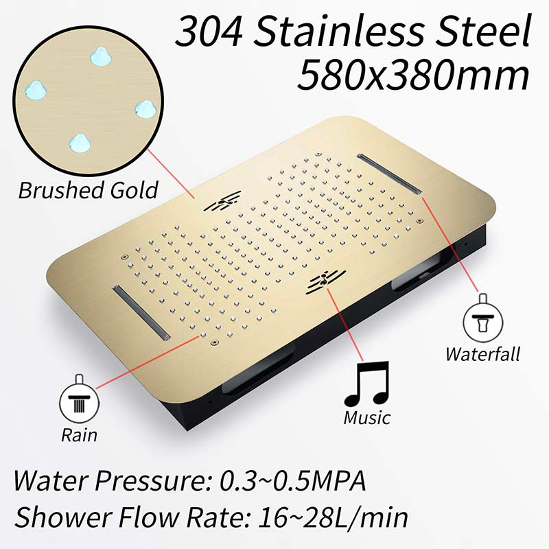 Boelon Luxury Concealed LED Shower System with Bluetooth Speaker and Storage Shelf