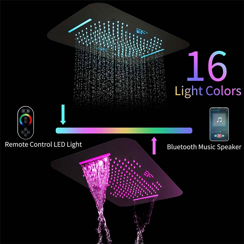 Boelon Luxury Concealed LED Shower System with Bluetooth Speaker and Storage Shelf