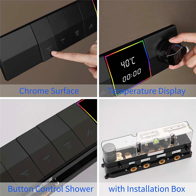 Boelon Luxury Concealed LED Shower System with Bluetooth Speaker and Storage Shelf