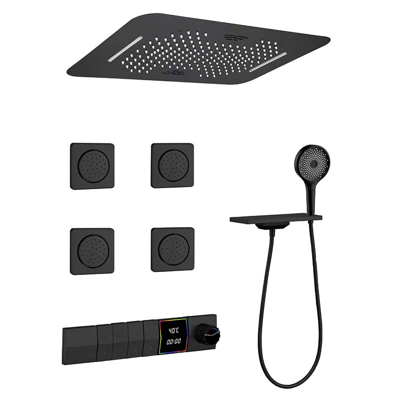 Boelon Luxury Concealed LED Shower System with Bluetooth Speaker and Storage Shelf