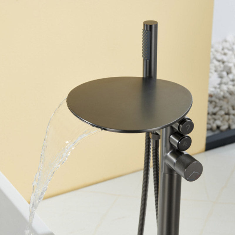 Boelon Luxury Floor-Mounted Waterfall Bathtub Shower Faucet with Storage Shelf