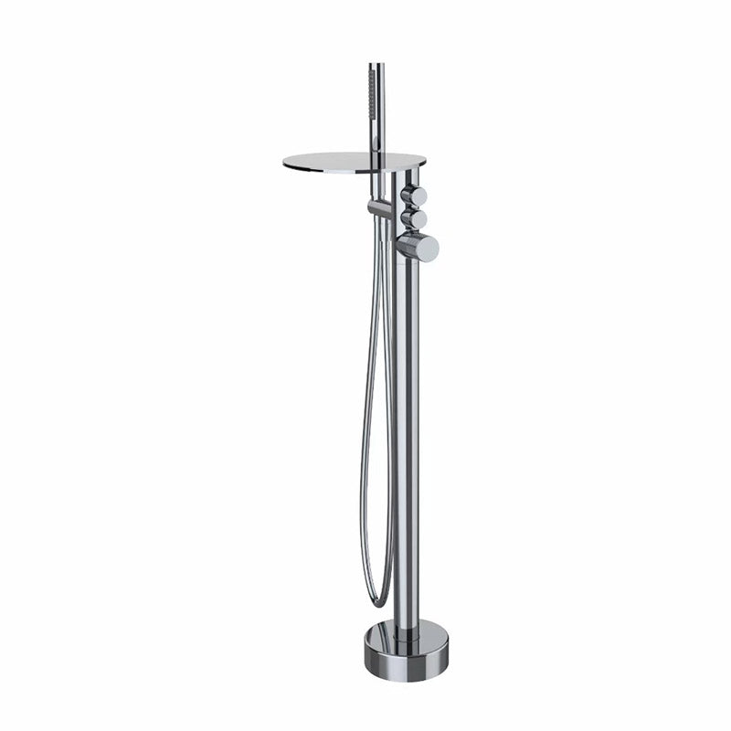 Boelon Luxury Floor-Mounted Waterfall Bathtub Shower Faucet with Storage Shelf