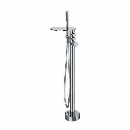 Boelon Luxury Floor-Mounted Waterfall Bathtub Shower Faucet with Storage Shelf