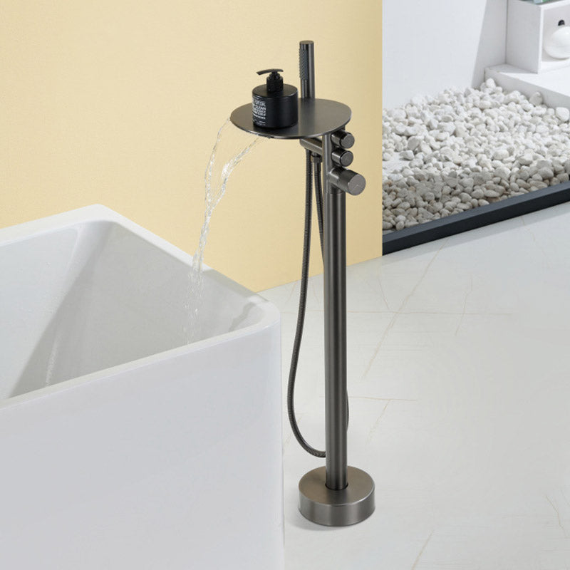 Boelon Luxury Floor-Mounted Waterfall Bathtub Shower Faucet with Storage Shelf