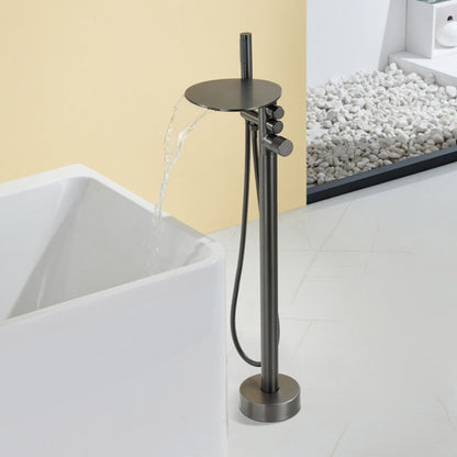Boelon Luxury Floor-Mounted Waterfall Bathtub Shower Faucet with Storage Shelf
