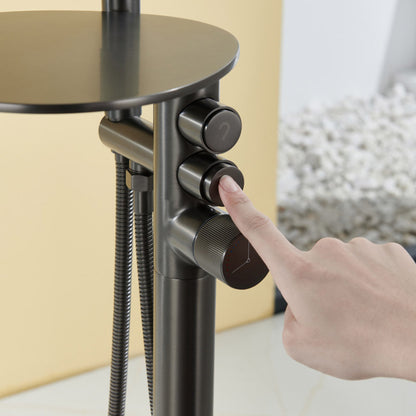 Boelon Luxury Floor-Mounted Waterfall Bathtub Shower Faucet with Storage Shelf