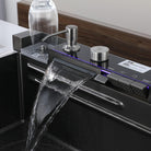Close-up of wide cascading waterfall flow feature in Boelon smart kitchen sink