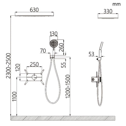Boelon Luxury Recessed Brass Rainfall Shower System with Waterfall and Ambient Lighting