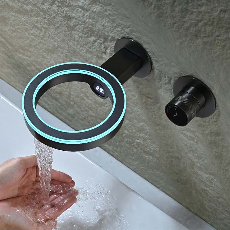 Boelon Ring-Design LED Digital Waterfall Basin Faucet