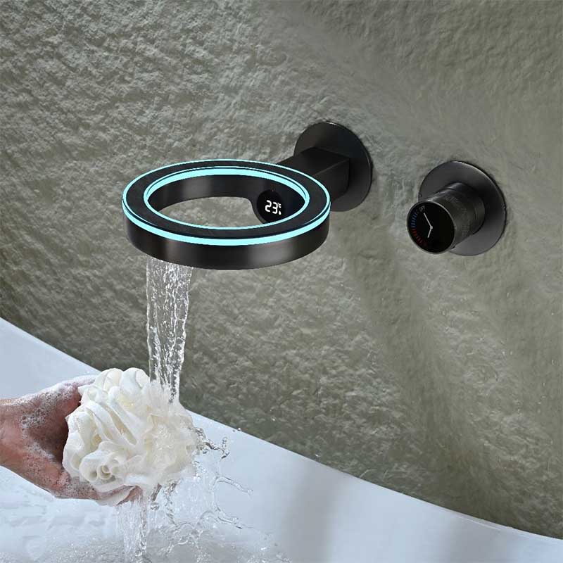 Boelon Ring-Design LED Digital Waterfall Basin Faucet