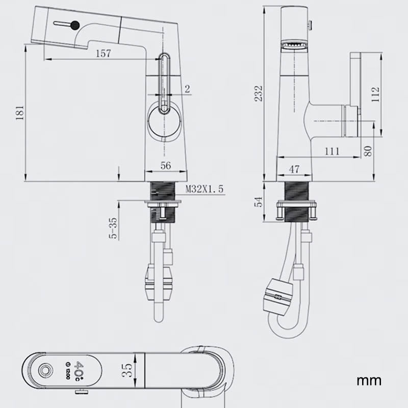 Boelon Solid Brass Digital Basin Faucet with Pull-Out Nozzle