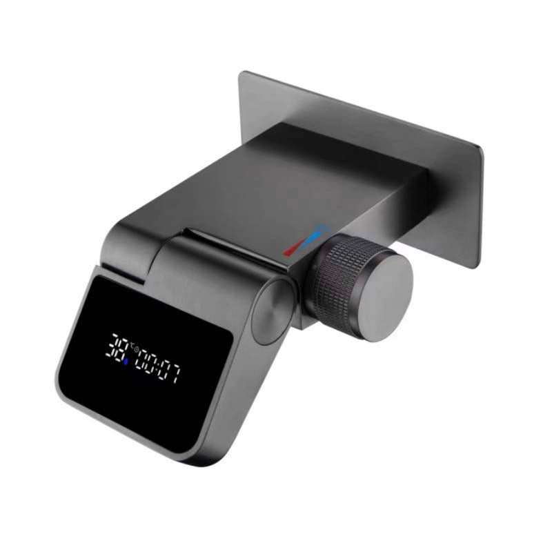 Boelon White Brass Foldable Basin Faucet with LED Display and Waterfall Spout