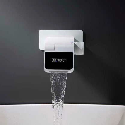 Boelon White Brass Foldable Basin Faucet with LED Display and Waterfall Spout